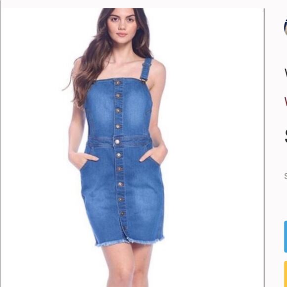 Wax Jean Dresses & Skirts - Wax Jeans medium wash overall jean dress with frayed hem size small